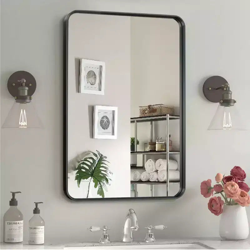 Miroir de courtoisie rectangulaire en métal pour salle de bain 32"x50"